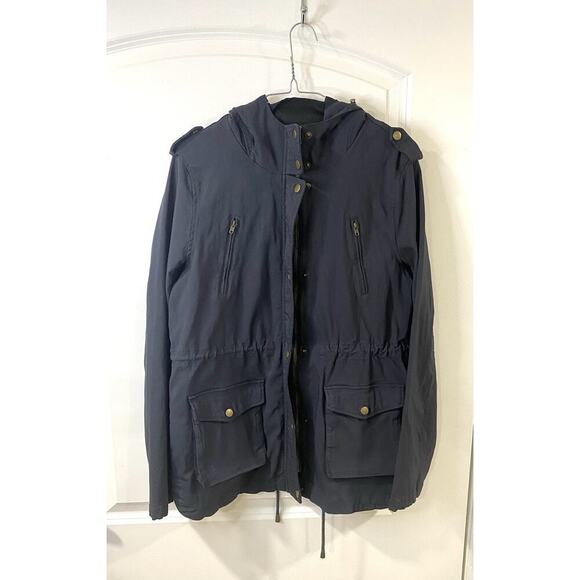 Eden Society Holly Hooded Utility Cargo Jacket L Dark Gray Drawstring Waist - Picture 9 of 14